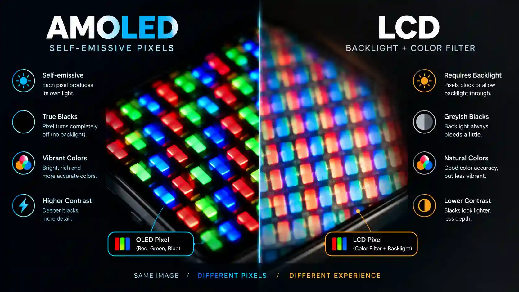 Pixel structure of AMOLED and LCD displays